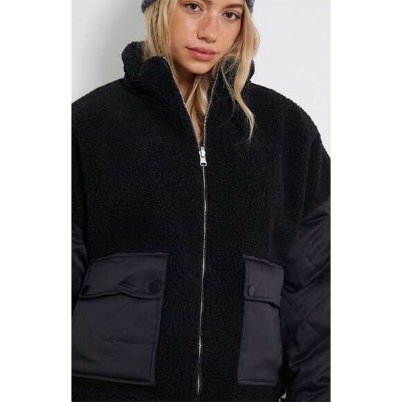 PACSUN LA Hearts Reversible Sherpa Jacket Size Medium/Large Black New - Picture 6 of 10